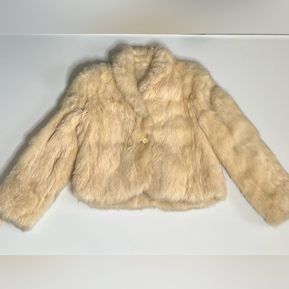 Genuine Rabbit Fur Jacket Coat Elegant Cream Fur Jacket - Picture 1 of 16